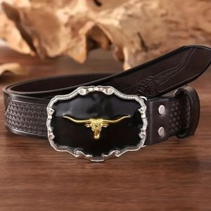 New longhorn steer bull belt buckle and brown bull pattern belt